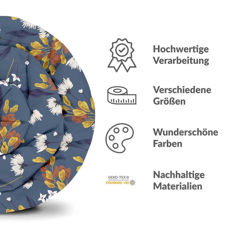 Therapiedecken Baumwollbezug Blau mit Blumenstrauß