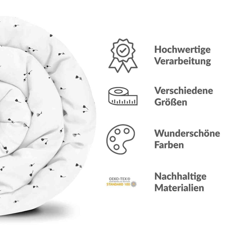 Therapiedecken Baumwollbezug Weiß mit schwarzen Pusteblumen