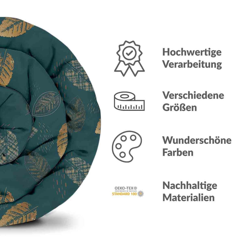 Therapiedecken Bettwäschen Set Grün mit goldenem Blatt