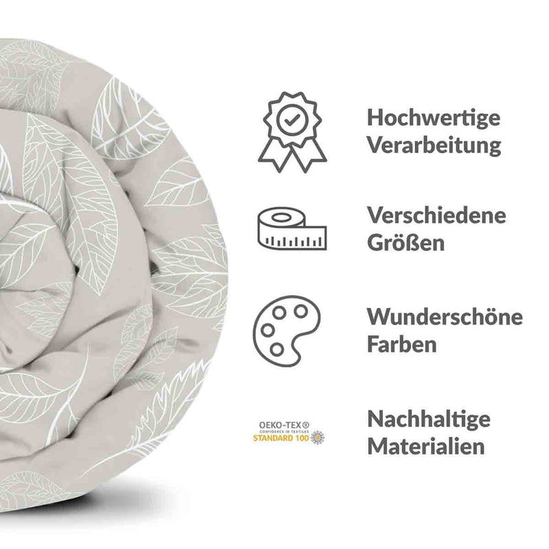 Therapiedecken Bettwäschen Set Beige mit hellen Blättern