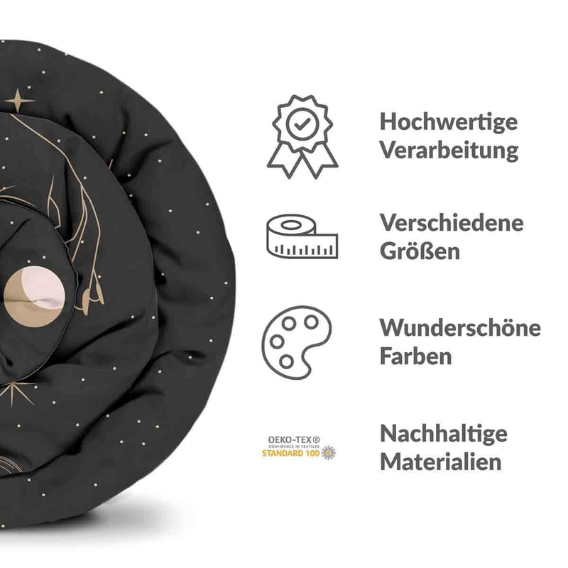 Therapiedecken Bettwäschen Set Schwarz mit Sonne, Mond und Sterne