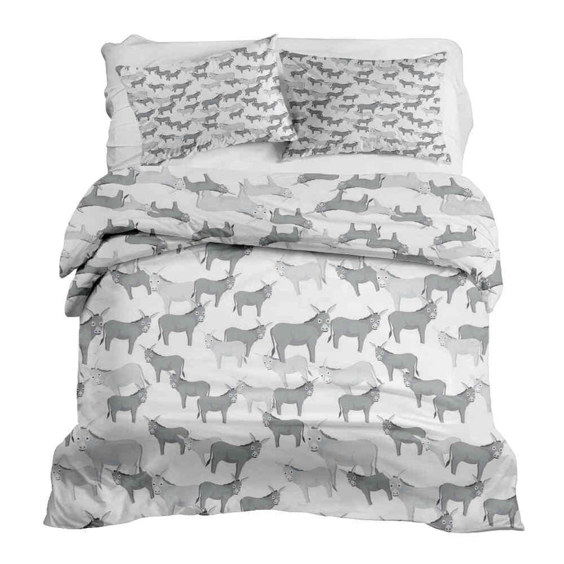 Therapiedecken Bettwäschen Set Grau mit Eseln