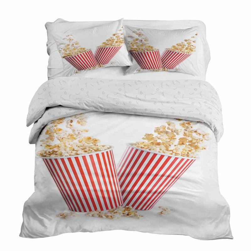 Therapiedecken Bettwäschen Set Weiß mit Popcorn