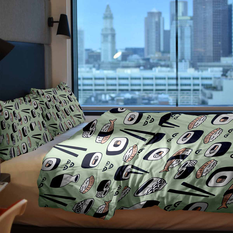 Therapiedecken Bettwäschen Set Hellgrün mit Sushi
